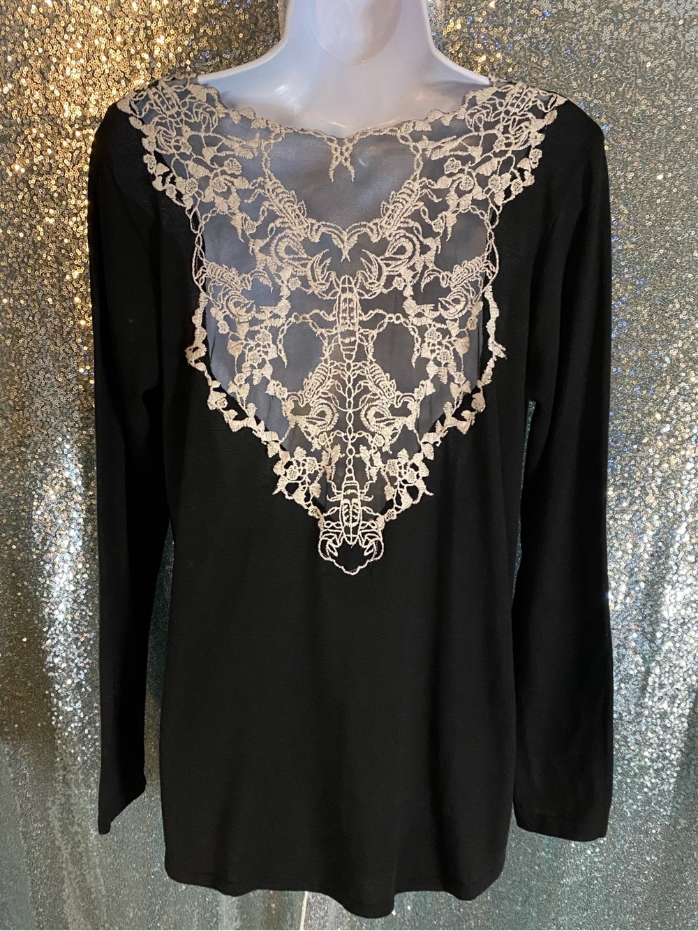 Midnight Hour Black Victorian Gothic Lace Back Top Size L